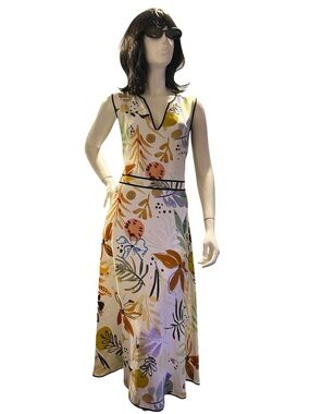 Lafayette 148 New York Janelle Floral Midi Dress Watercolor Sleeveless Size 10